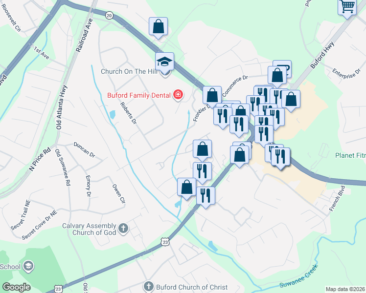 map of restaurants, bars, coffee shops, grocery stores, and more near 4436 Magnolia Club Circle in Sugar Hill