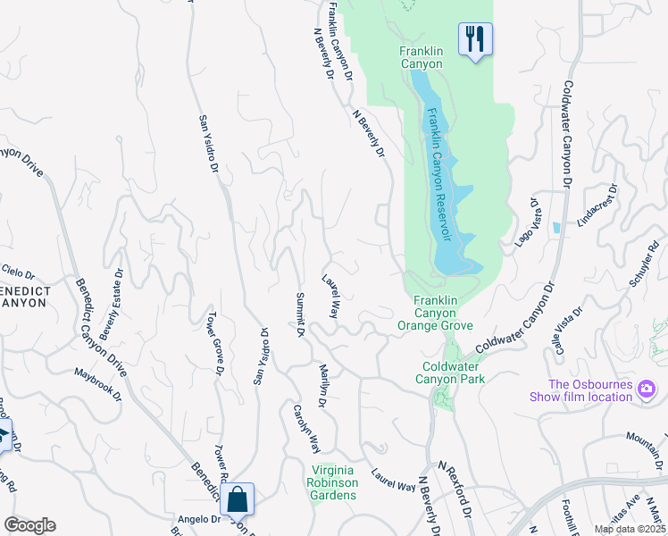 map of restaurants, bars, coffee shops, grocery stores, and more near 1332 Laurel Way in Beverly Hills