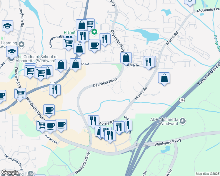 map of restaurants, bars, coffee shops, grocery stores, and more near 12892 Deer Park Lane in Milton