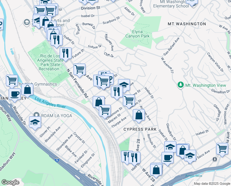 map of restaurants, bars, coffee shops, grocery stores, and more near 3305 Roseview Avenue in Los Angeles