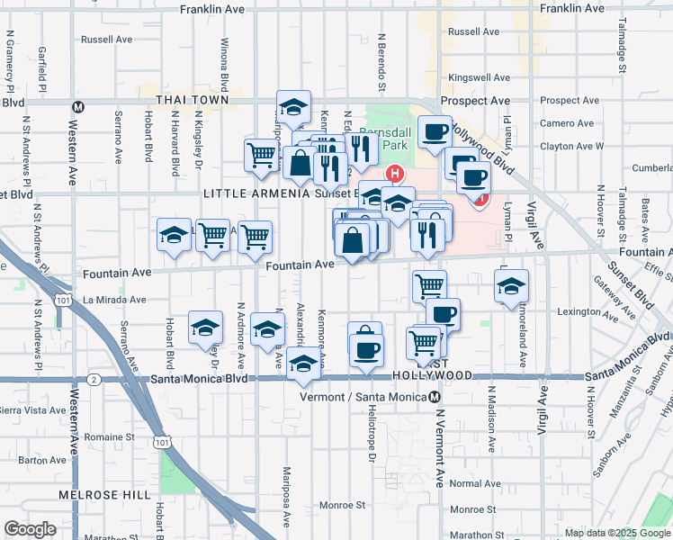 map of restaurants, bars, coffee shops, grocery stores, and more near in Los Angeles