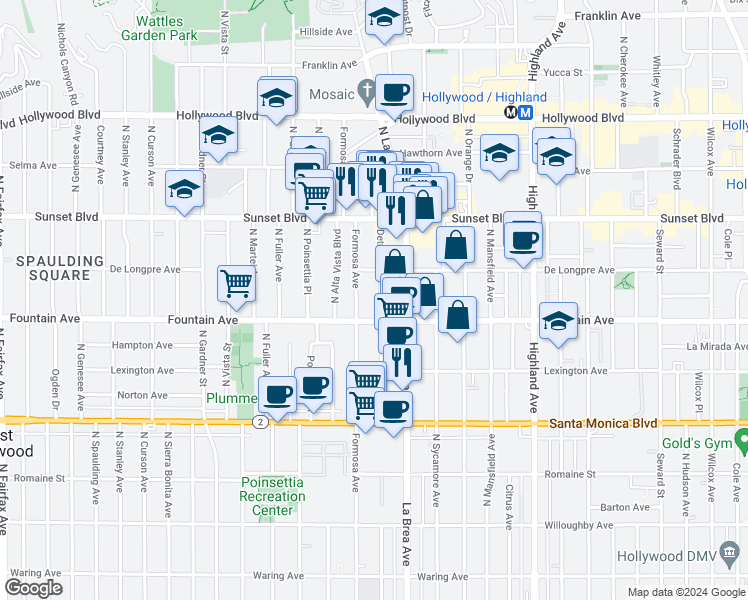 map of restaurants, bars, coffee shops, grocery stores, and more near in Los Angeles