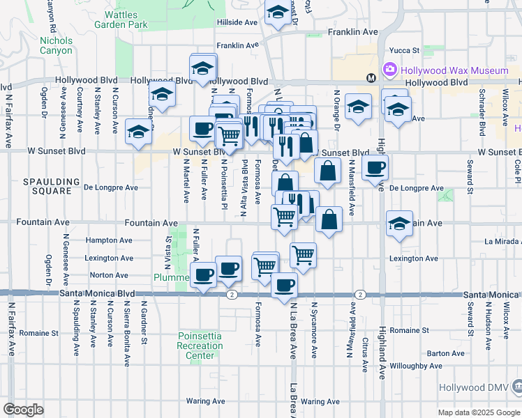 map of restaurants, bars, coffee shops, grocery stores, and more near in Los Angeles