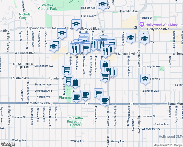 map of restaurants, bars, coffee shops, grocery stores, and more near in Los Angeles