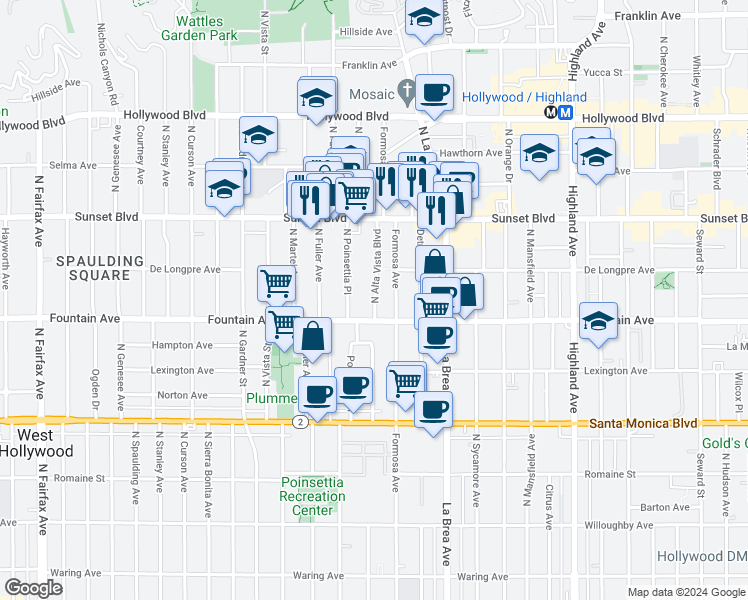 map of restaurants, bars, coffee shops, grocery stores, and more near in Los Angeles
