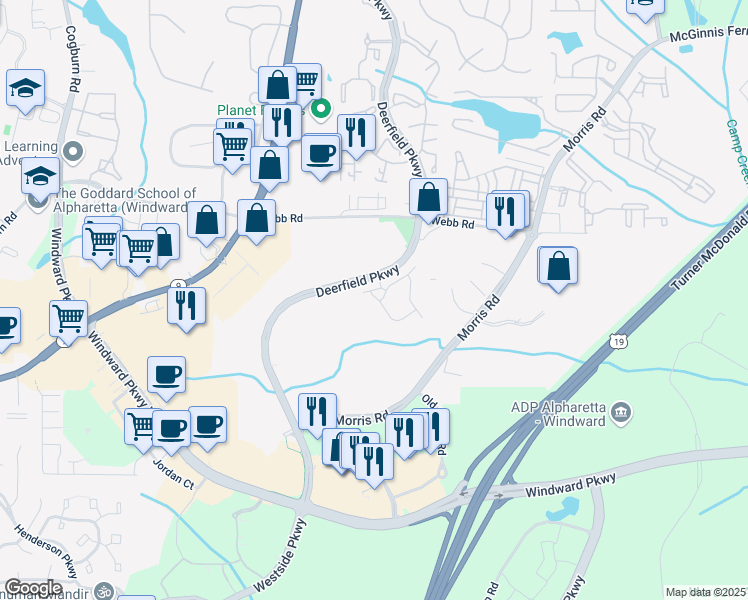 map of restaurants, bars, coffee shops, grocery stores, and more near 12892 Deer Park Lane in Milton