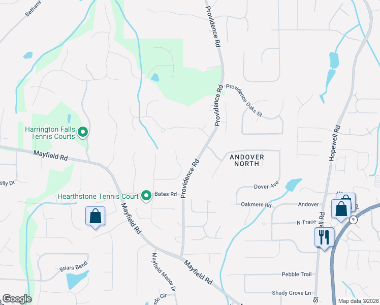 map of restaurants, bars, coffee shops, grocery stores, and more near 12780 Providence Road in Alpharetta