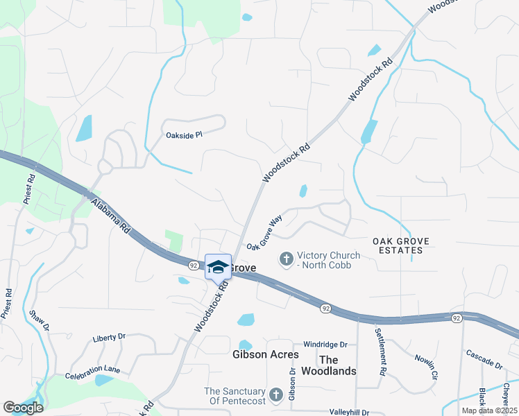 map of restaurants, bars, coffee shops, grocery stores, and more near 6086 Woodstock Road in Acworth