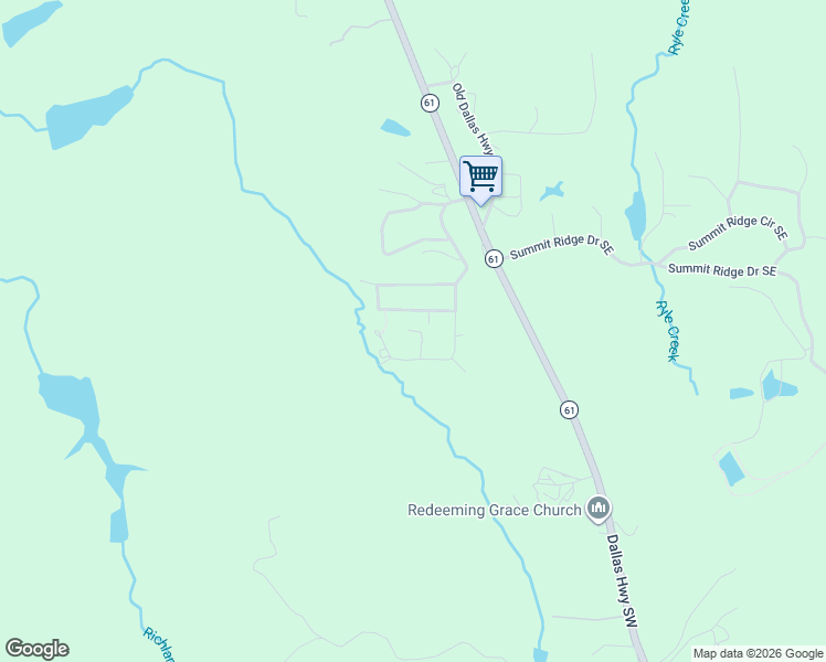 map of restaurants, bars, coffee shops, grocery stores, and more near 170 Rolling Hills Drive Southwest in Cartersville