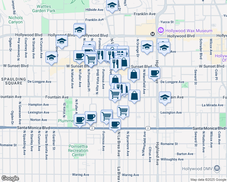 map of restaurants, bars, coffee shops, grocery stores, and more near in Los Angeles