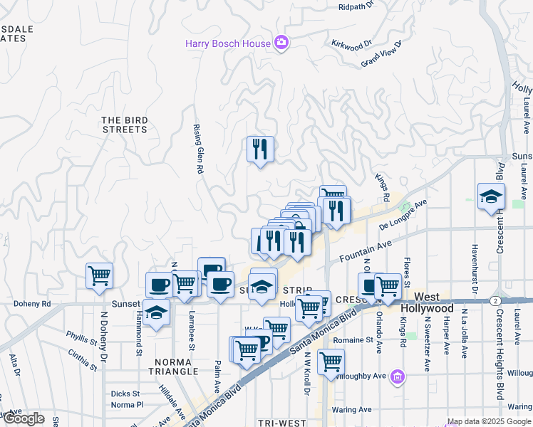 map of restaurants, bars, coffee shops, grocery stores, and more near 1364 Londonderry Place in Los Angeles