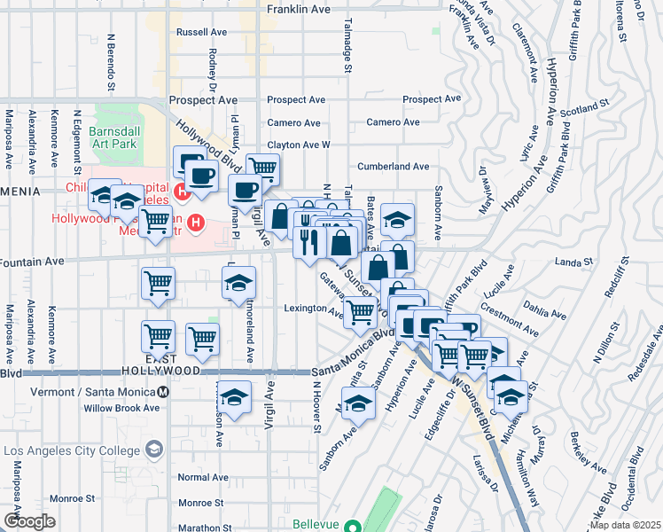 map of restaurants, bars, coffee shops, grocery stores, and more near 4335 Gateway Avenue in Los Angeles