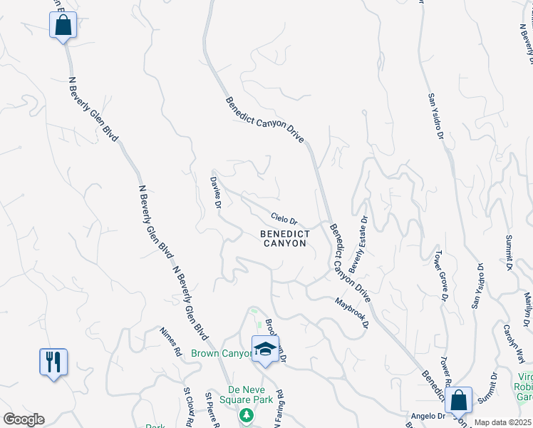 map of restaurants, bars, coffee shops, grocery stores, and more near 10120 Cielo Drive in Beverly Hills