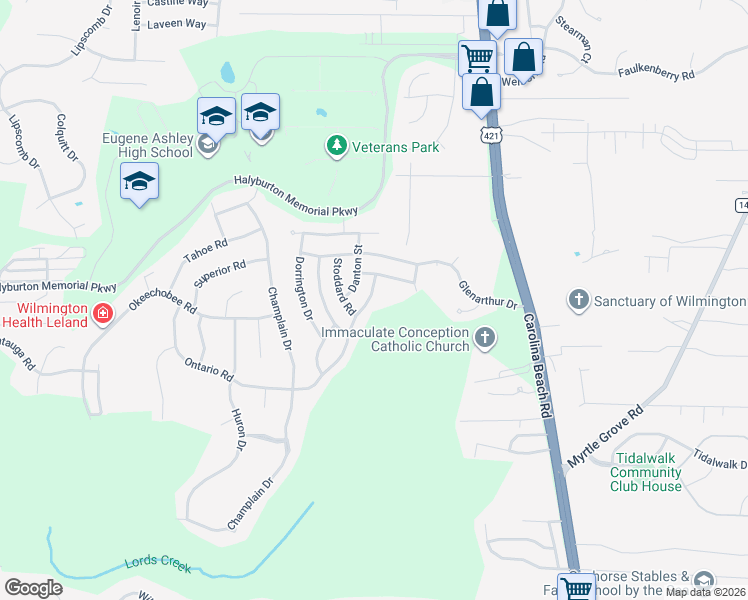map of restaurants, bars, coffee shops, grocery stores, and more near 6709 Hailsham Drive in Wilmington