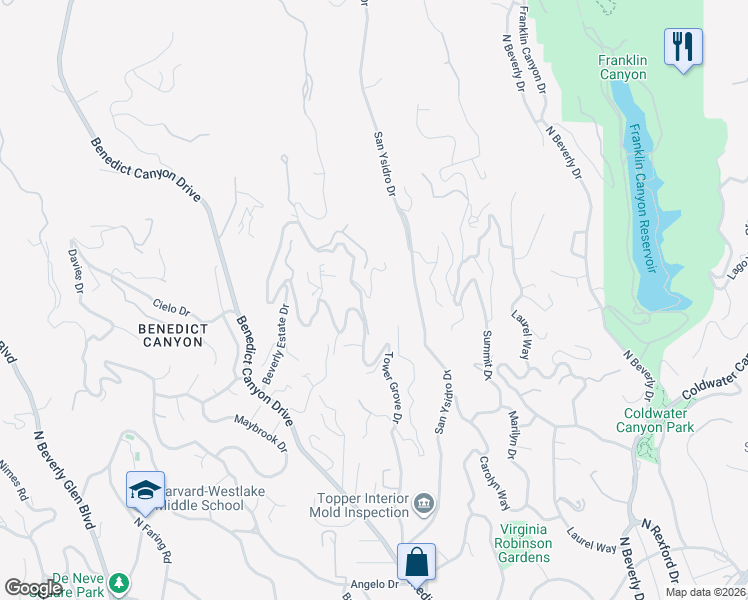 map of restaurants, bars, coffee shops, grocery stores, and more near 9894 Beverly Grove Drive in Beverly Hills