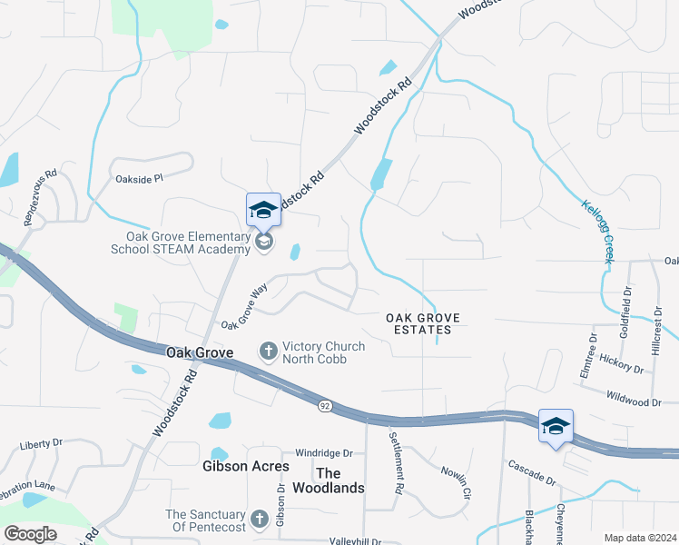 map of restaurants, bars, coffee shops, grocery stores, and more near 256 Oak Grove Way in Acworth