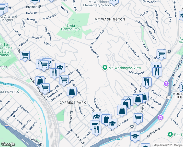 map of restaurants, bars, coffee shops, grocery stores, and more near 3551 Thorpe Avenue in Los Angeles