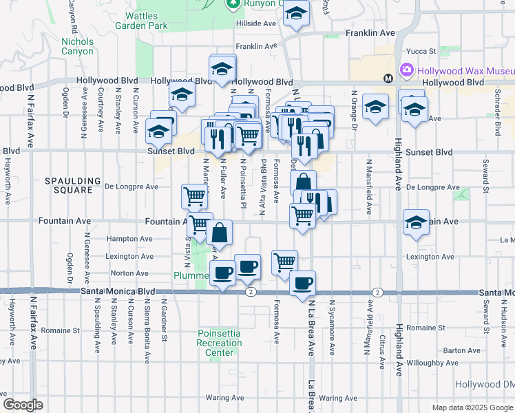 map of restaurants, bars, coffee shops, grocery stores, and more near in Los Angeles