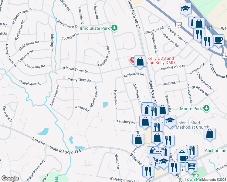 map of restaurants, bars, coffee shops, grocery stores, and more near 336 Harleston Road in Irmo