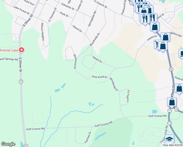 map of restaurants, bars, coffee shops, grocery stores, and more near 845 Pine Knoll Dr in Elberton