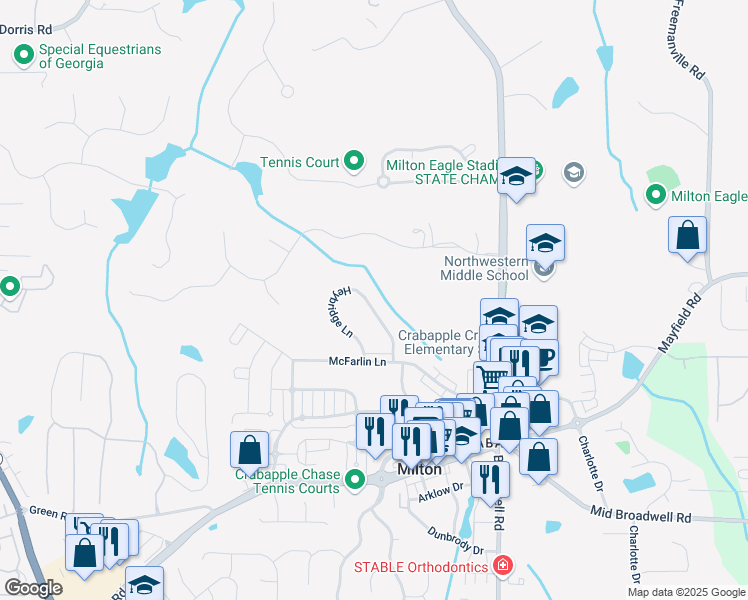 map of restaurants, bars, coffee shops, grocery stores, and more near 3112 Heybridge Lane in Milton