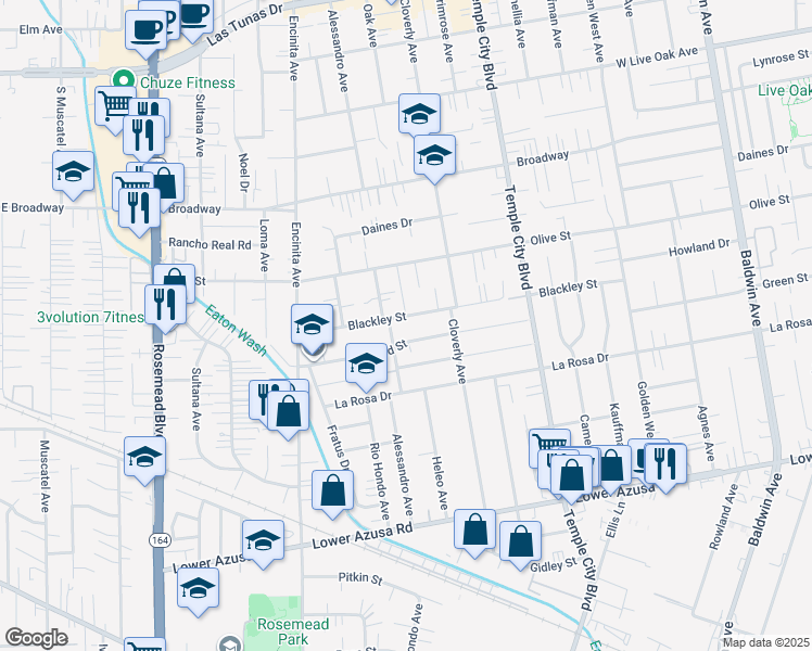 map of restaurants, bars, coffee shops, grocery stores, and more near 9419 Pentland Street in Temple City
