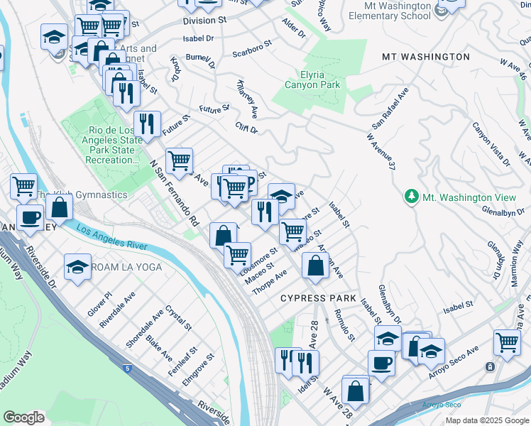 map of restaurants, bars, coffee shops, grocery stores, and more near 3305 Roseview Avenue in Los Angeles