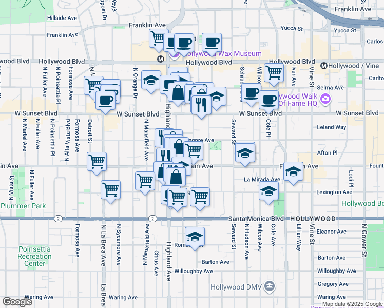 map of restaurants, bars, coffee shops, grocery stores, and more near in Los Angeles