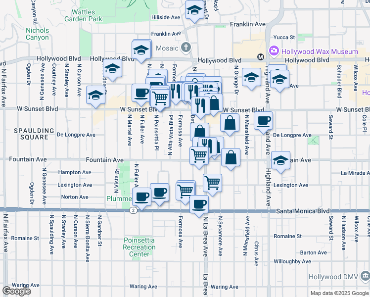 map of restaurants, bars, coffee shops, grocery stores, and more near in Los Angeles