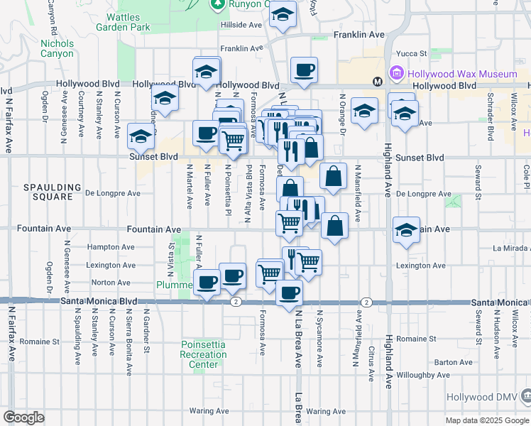 map of restaurants, bars, coffee shops, grocery stores, and more near in Los Angeles