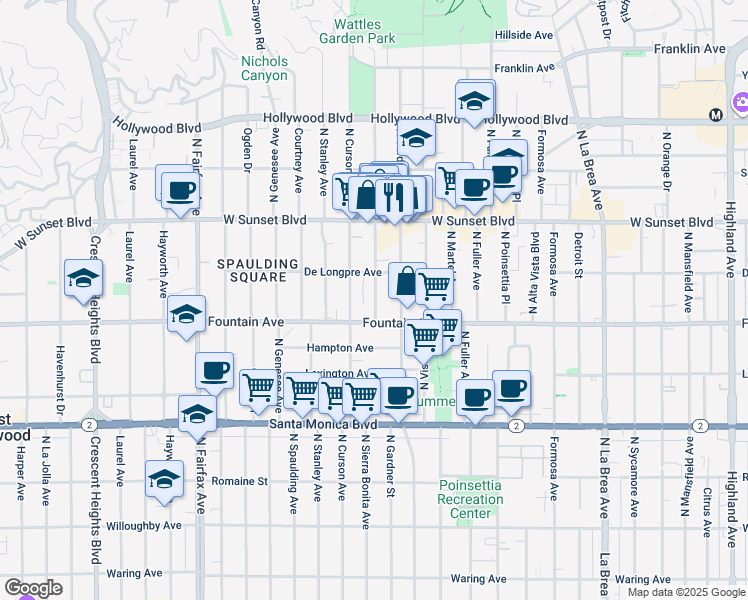 map of restaurants, bars, coffee shops, grocery stores, and more near in Los Angeles