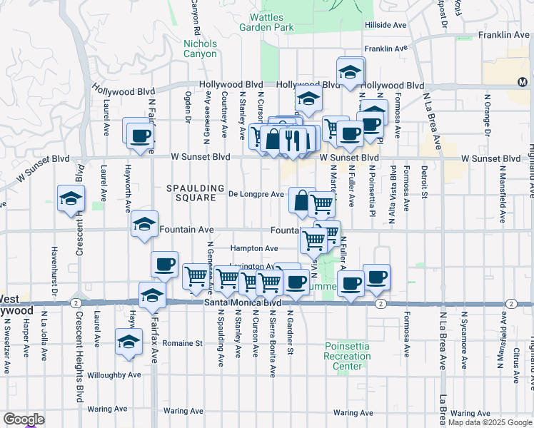 map of restaurants, bars, coffee shops, grocery stores, and more near in Los Angeles