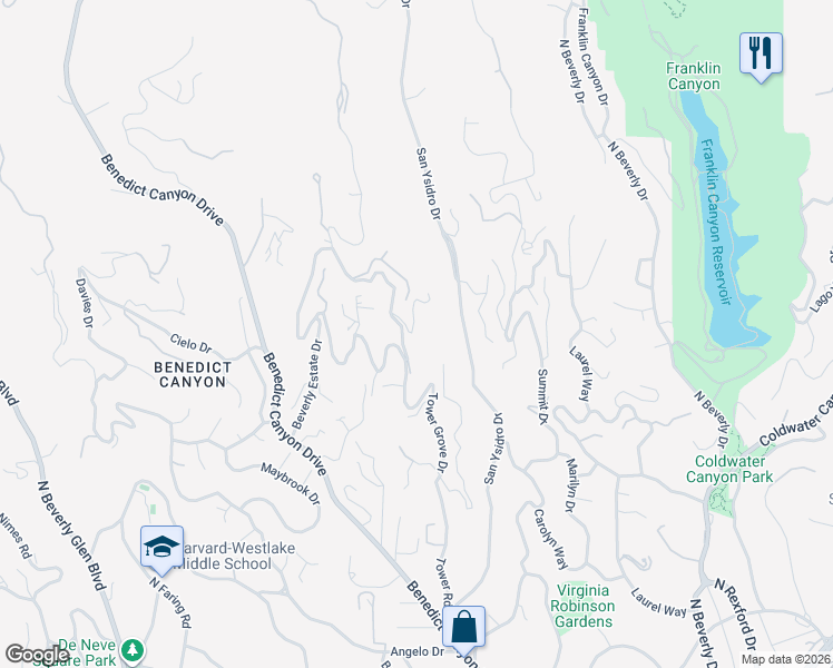 map of restaurants, bars, coffee shops, grocery stores, and more near 9894 Beverly Grove Drive in Beverly Hills
