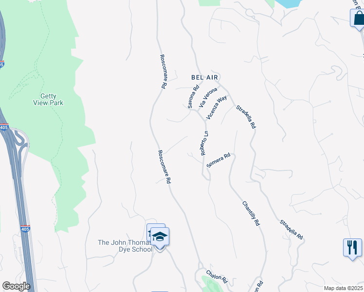 map of restaurants, bars, coffee shops, grocery stores, and more near 10950 Verano Road in Los Angeles