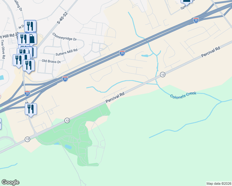 map of restaurants, bars, coffee shops, grocery stores, and more near 4701 Percival Road in Columbia