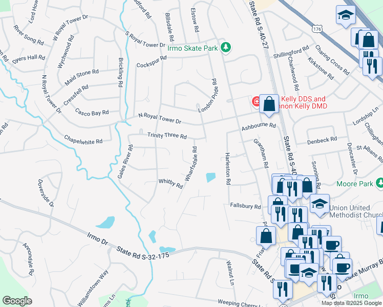 map of restaurants, bars, coffee shops, grocery stores, and more near 321 Wharfsdale Road in Irmo