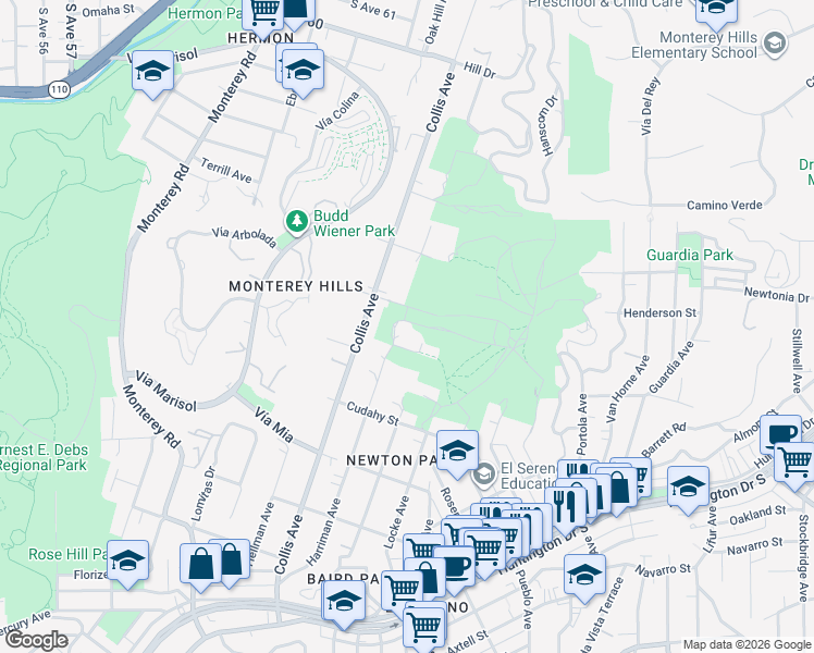 map of restaurants, bars, coffee shops, grocery stores, and more near 4042 Harriman Avenue in Los Angeles