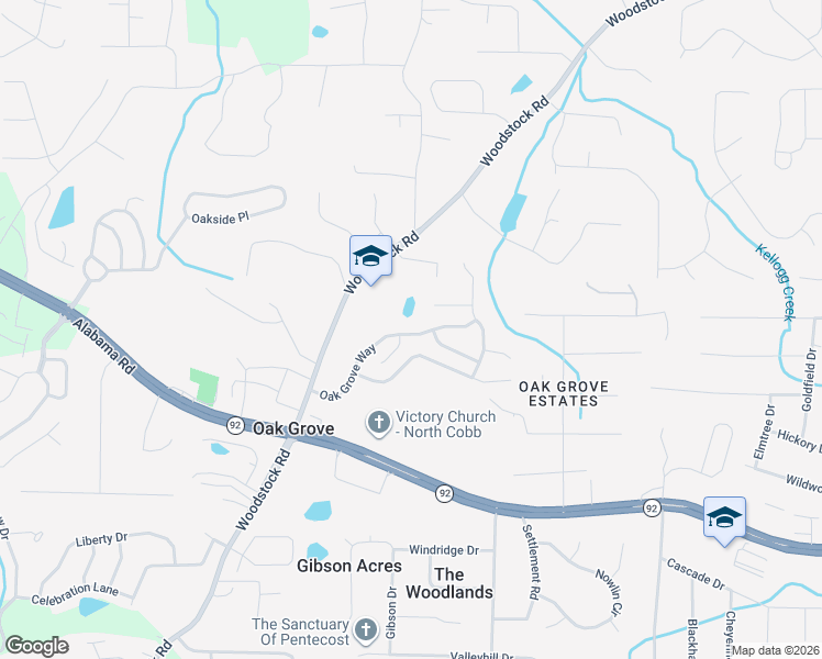map of restaurants, bars, coffee shops, grocery stores, and more near 249 Oak Grove Way in Acworth