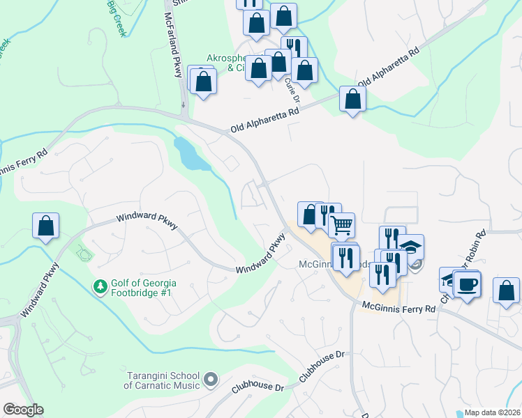 map of restaurants, bars, coffee shops, grocery stores, and more near 5027 Morriscastle Drive in Alpharetta