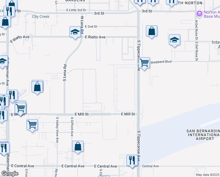 map of restaurants, bars, coffee shops, grocery stores, and more near 384 S 2nd Ave in San Bernardino
