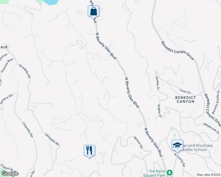 map of restaurants, bars, coffee shops, grocery stores, and more near 1100 Bel Air Road in Los Angeles