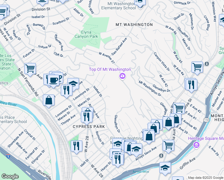 map of restaurants, bars, coffee shops, grocery stores, and more near 3551 Thorpe Avenue in Los Angeles