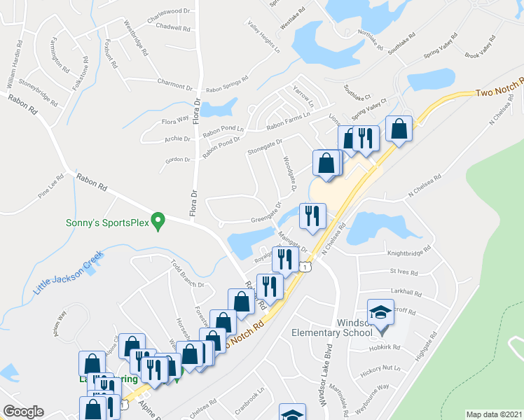 map of restaurants, bars, coffee shops, grocery stores, and more near 305 Maingate Drive in Columbia