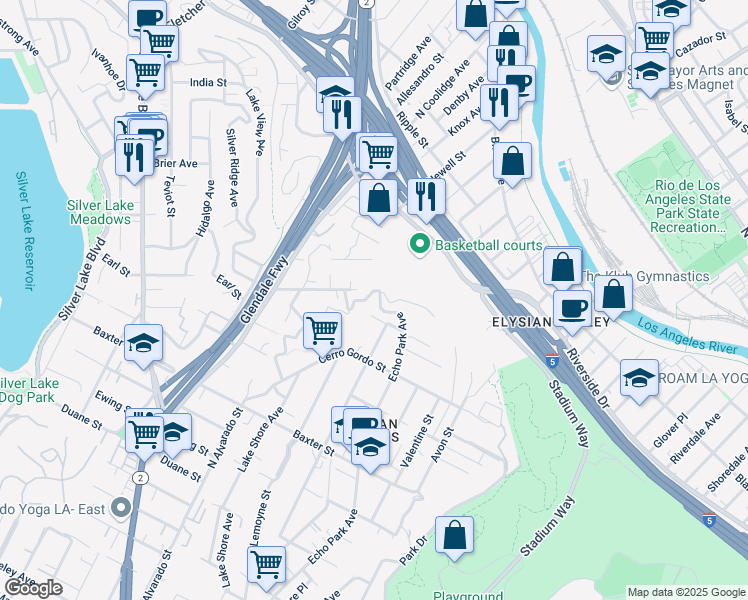 map of restaurants, bars, coffee shops, grocery stores, and more near 2459 Echo Park Avenue in Los Angeles