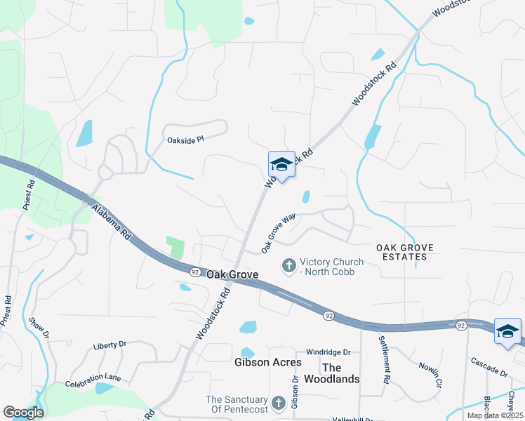 map of restaurants, bars, coffee shops, grocery stores, and more near 6086 Woodstock Road in Acworth