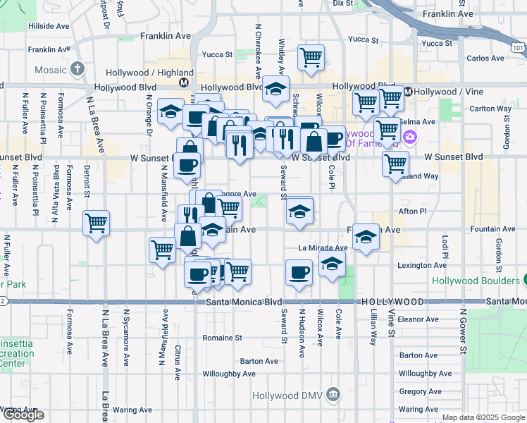 map of restaurants, bars, coffee shops, grocery stores, and more near 1333 North June Street in Los Angeles