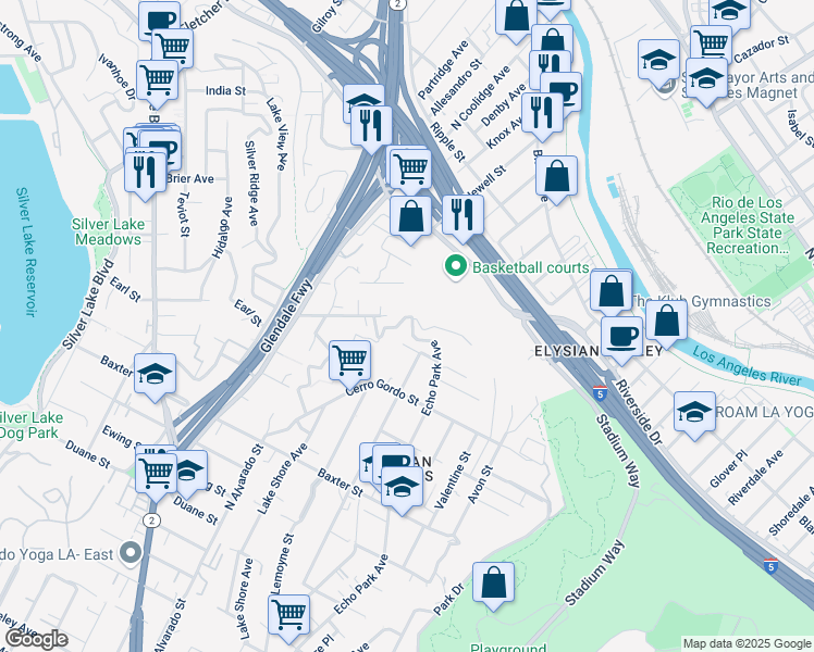map of restaurants, bars, coffee shops, grocery stores, and more near 2459 Echo Park Avenue in Los Angeles