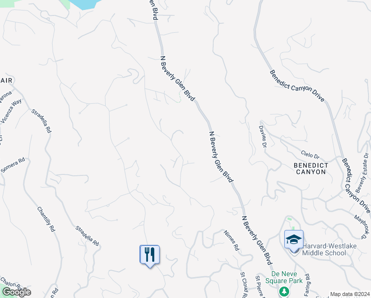 map of restaurants, bars, coffee shops, grocery stores, and more near 1100 Bel Air Road in Los Angeles