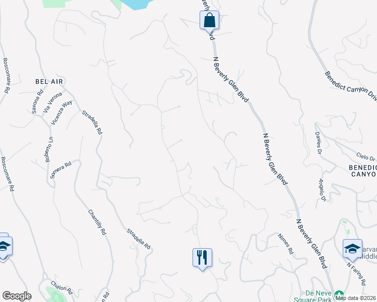 map of restaurants, bars, coffee shops, grocery stores, and more near 10550 Dolcedo Way in Los Angeles