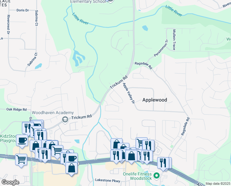 map of restaurants, bars, coffee shops, grocery stores, and more near 212 Regent Square in Woodstock